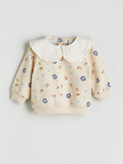 Bebe Yaka ?i?ekli K?z Bebek Sweatshirt