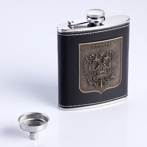 Подарочный набор 4 в 1 Герб России: фляжка 210 мл, воронка, 2 рюмки, черный, 17 х 20 см - Simaland фото 3