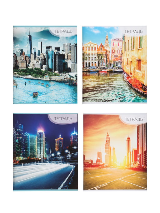Набор тетрадей, 96 листов в линейку, Calligrata «Город», серые листы, 4 штуки
