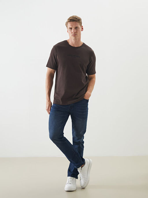 Bisiklet Yaka Bask?l? Erkek Ti??rt