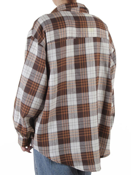 C603 BROWN/BEIGE Рубашка женская оверсайз (95% хлопок, 5% спандекс)