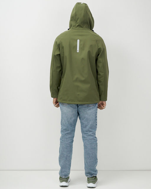 Ветровка спортивная мужская с капюшоном softshell цвета хаки 9563Kh