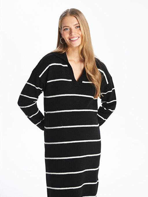 Polo Yaka D?z Uzun Kollu Hamile Triko Elbise