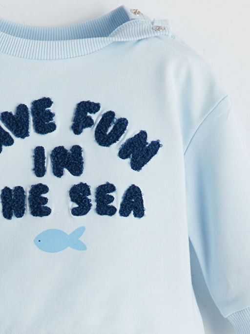 Bisiklet Yaka Bask?l? Erkek Bebek Sweatshirt