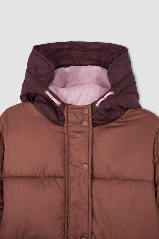 Длинное пальто с капюшоном для девочек - Defacto фото 6