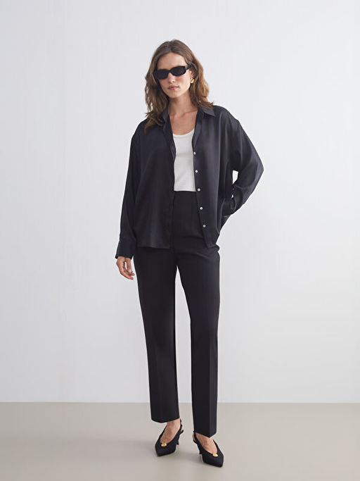 Y?ksek Bel Cigarette Pileli Kad?n Pantolon