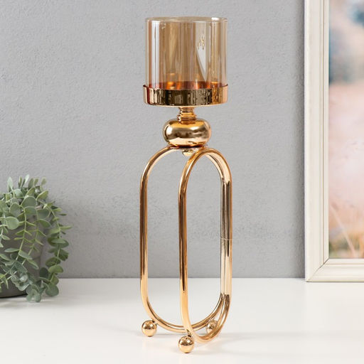 Подсвечник металл «Тициния», золото, d=4.5 см, 11×11×40 см