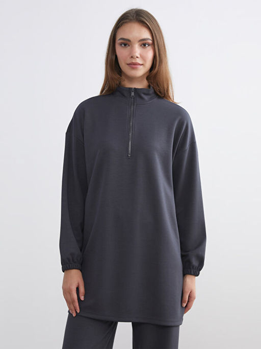 Dik Yaka Oversize Kad?n Sweatshirt Tunik