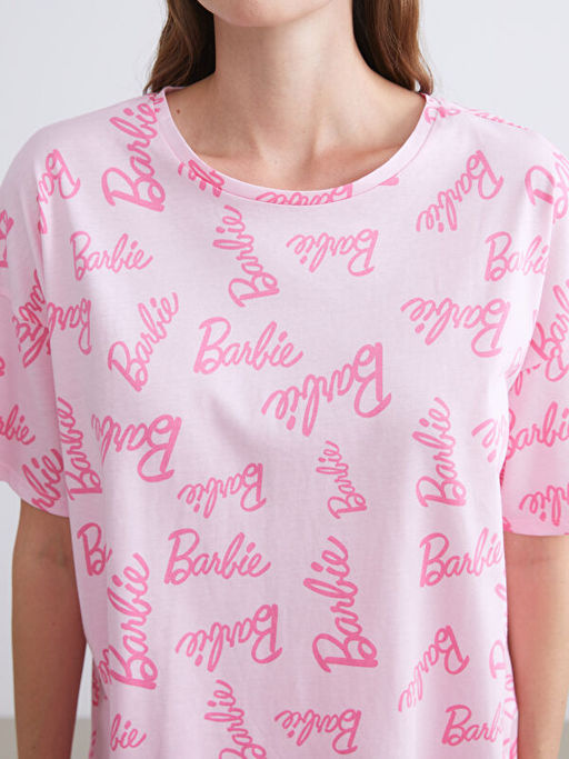 Bisiklet Yaka Barbie Bask?l? Kad?n Pijama Tak?m?
