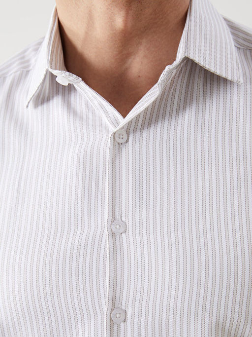 Slim Fit Uzun Kollu ?izgili Gabardin Erkek G?mlek