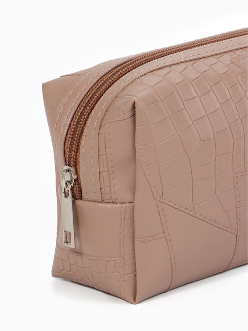 Косметичка ONE COLOR, на молнии, искусственная кожа, бежевая