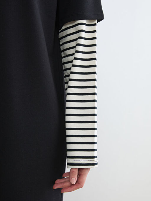 Bisiklet Yaka ?izgili Sweat Elbise