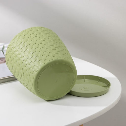 Цена за 3 шт. Горшок для цветов с поддоном «Ротанг», 1.2 л, d=13 см, h=12 см, пластиковый, оливковый