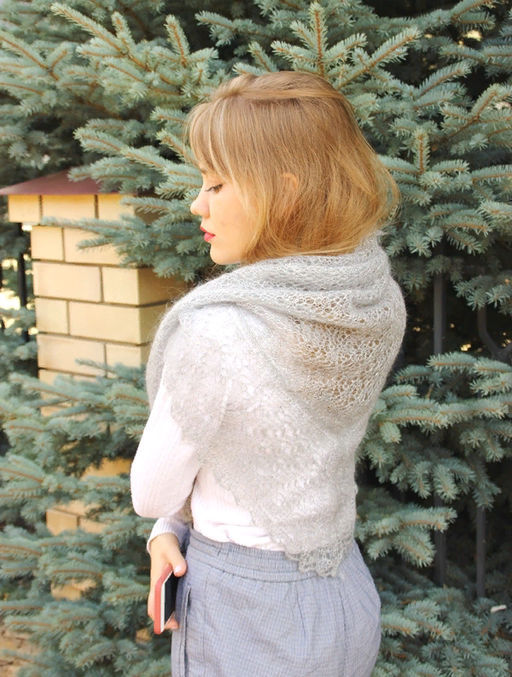 301 Мягкий треугольный платок серый - Оренбургский пуховый узор фото 3