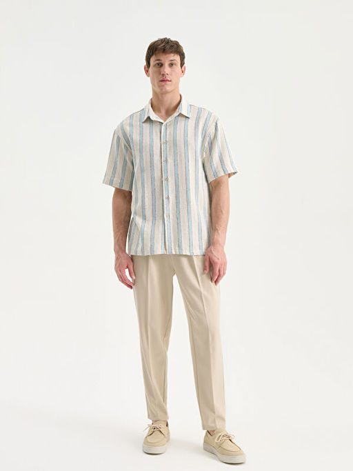 Regular Fit K?sa Kollu ?izgili Erkek G?mlek