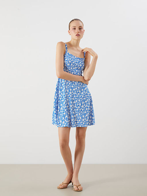 ?i?ekli Ask?l? Belden Oturtmal? Mini Elbise