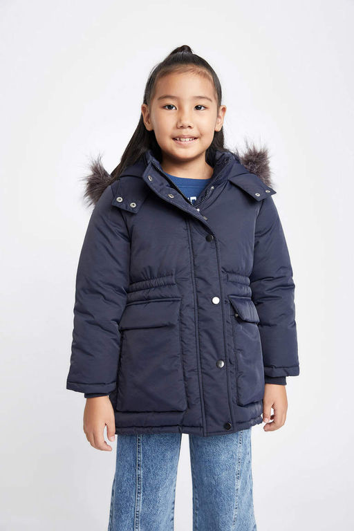 Водоотталкивающая куртка со съемным капюшоном и подкладкой из искусственного меха для девочек, пальто - Defacto фото 7