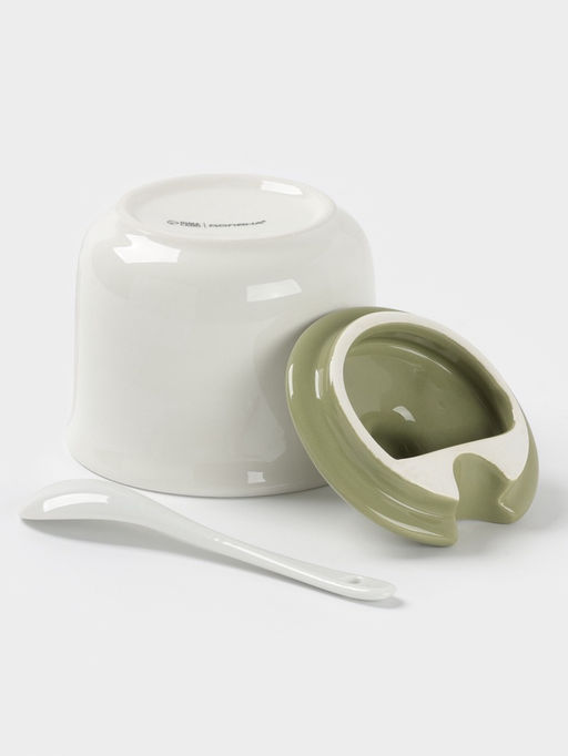 Сахарница с ложкой Доляна Цветы, доломит, 10?9 см, 300 мл, белая