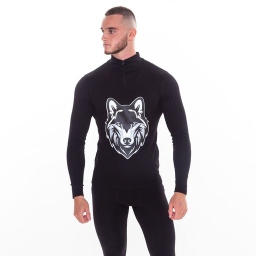 Термобельё мужское НАЧЁС (фуфайка, кальсоны) принт волк, цвет чёрный, размер 52
