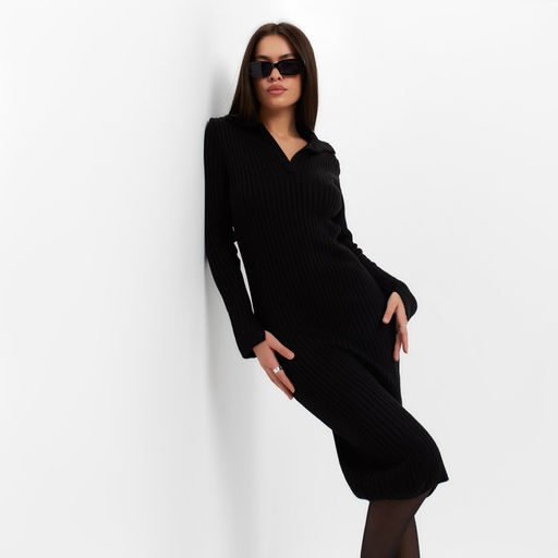Платье женское миди MIST Knitwear, чёрное, размер 46
