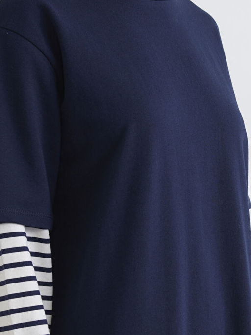 Bisiklet Yaka ?izgili Sweat Elbise