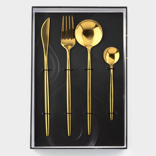 Набор столовых приборов Magistro Блинк, 4 предмета, нержавеющая сталь, золотистый  фото 6