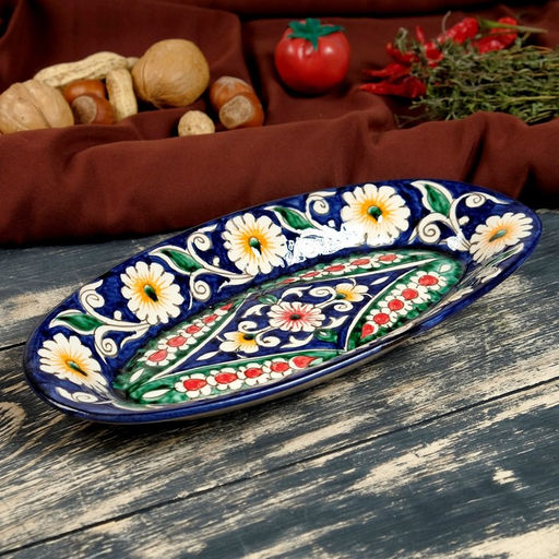 Селёдочница узбекская Риштанская Керамика, 24 см, синяя, МИКС