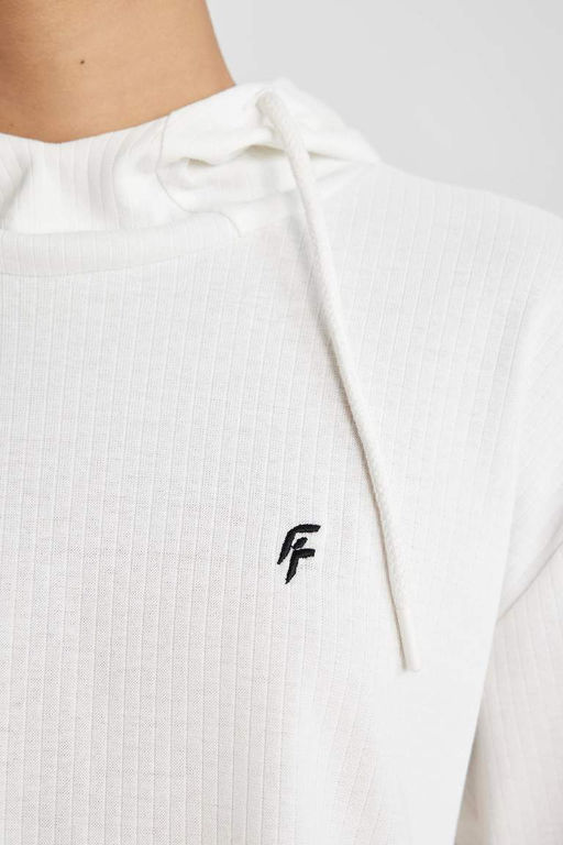 DeFactoFit Футболка стандартного кроя с капюшоном и вышивкой в рубчик с длинными рукавами  фото 5