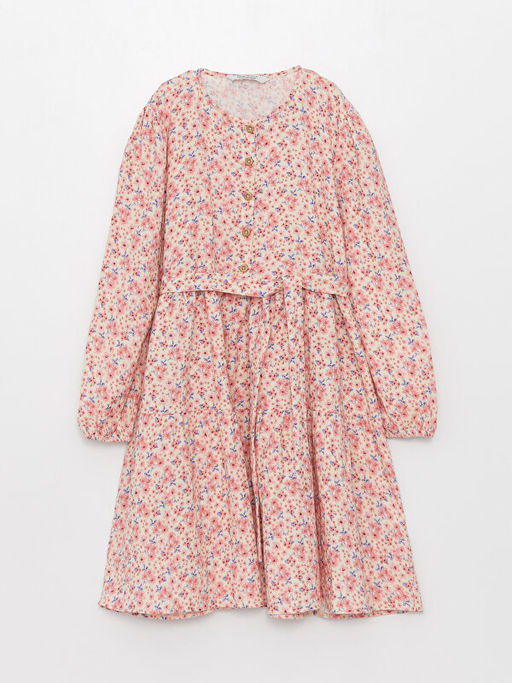 Bisiklet Yaka Desenli Uzun Kollu K?z ?ocuk Elbise