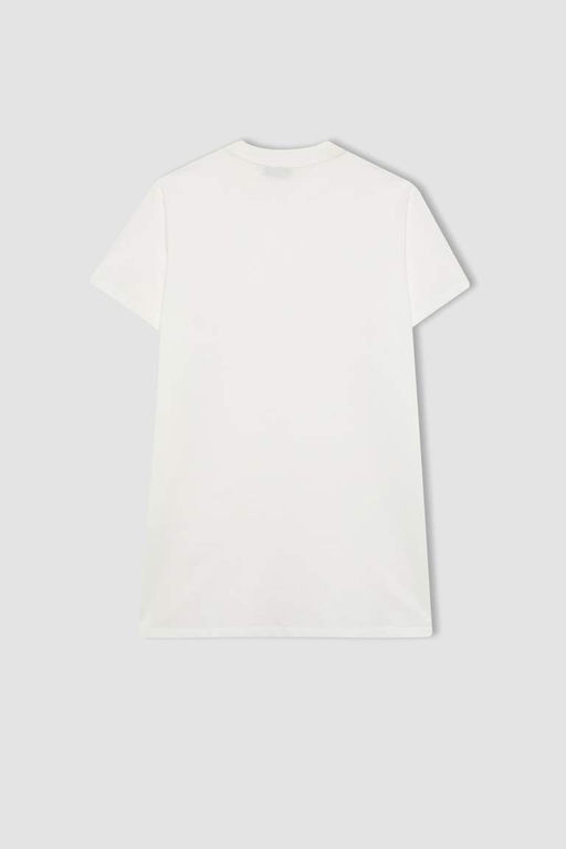 Футболка-туника из 100% хлопка с короткими рукавами и круглым вырезом стандартного кроя - Defacto фото 9