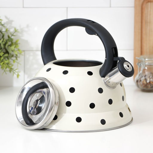 Чайник со свистком из нержавеющей стали Доляна «Горошек», 2.8 л, цвет айвори