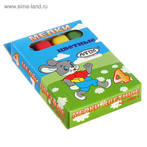 Цена за 9 шт. Мелки цветные "АЛГЕМ", в наборе 4 штуки, квадратные, МИКС
