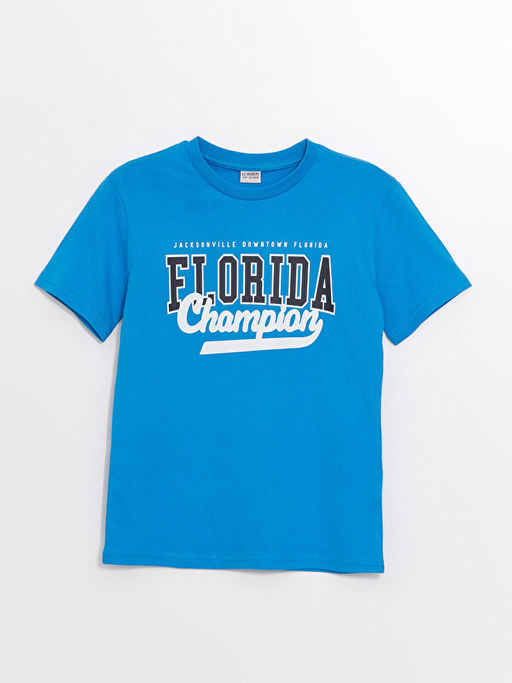 Bisiklet Yaka Bask?l? K?sa Kollu Erkek ?ocuk Ti??rt