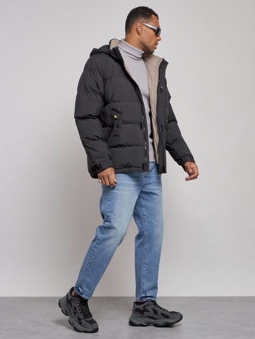 Куртка спортивная болоньевая мужская зимняя с капюшоном черного цвета 3111Ch - Wonderrman фото 4