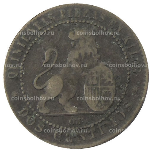 Монета 2 сентимо 1870 года Испания