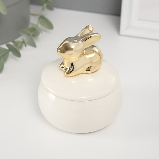 Шкатулка для украшений «Золотой кролик», керамика, белая, 8×8×10 см