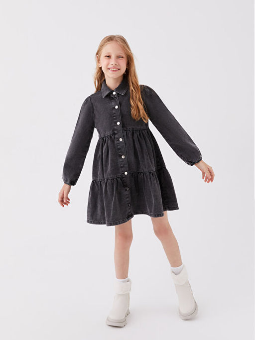 G?mlek Yaka Basic Uzun Kollu K?z ?ocuk Jean Elbise - Waikiki фото 3