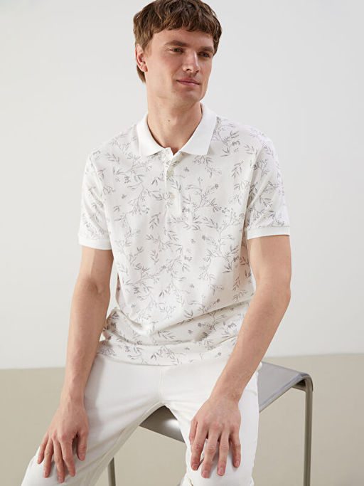 Polo Yaka K?sa Kollu Desenli Erkek Ti??rt