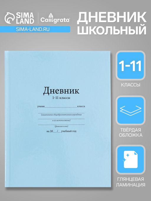 Дневник школьный для 1-11 классов, Голубой, твёрдая обложка 7БЦ, глянцевая ламинация, 40 листов