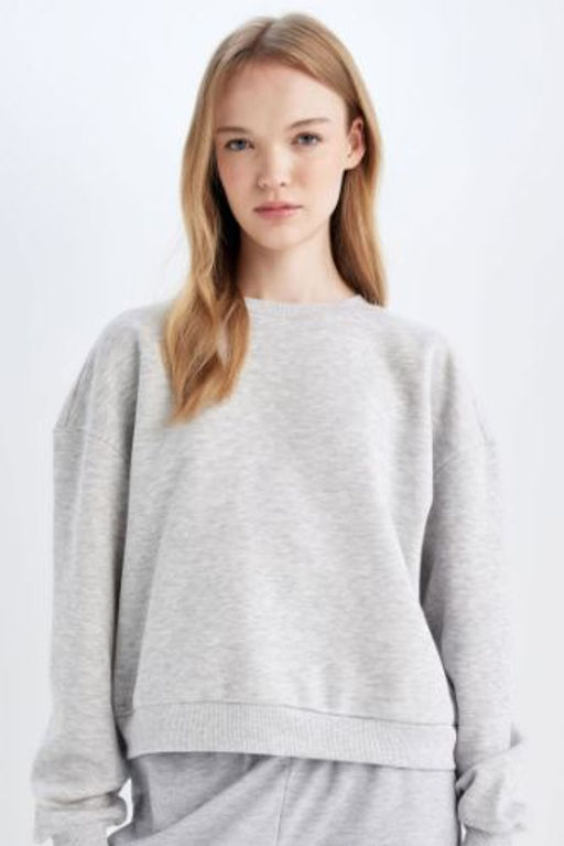 Regular Fit Bisiklet Yaka Kal?n Basic Duz Sweatshirt