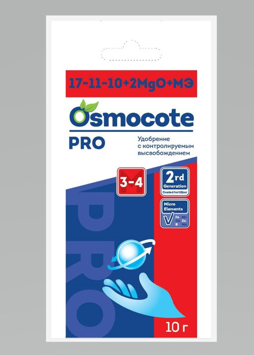 БТ Osmocote PRO 3-4 мес NPK 17-11-10+2MGO+ МЭ пак 10 гр