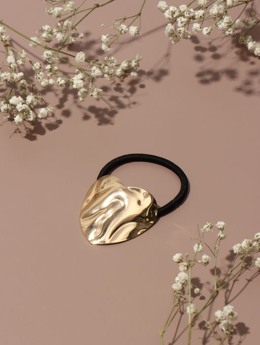 Цена за 3 шт. Резинка для волос "Залин" сердце, 4 см, золото