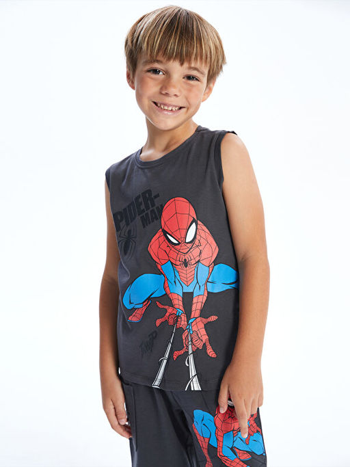 Bisiklet Yaka Spider-Man Bask?l? Erkek ?ocuk Atlet