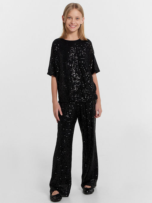 Блузка для девочек черная в пайетки - Mark formelle фото 4