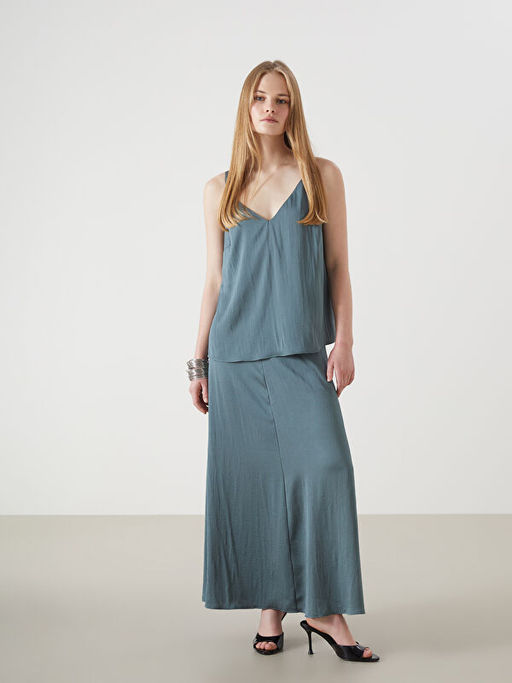 Beli Fermuarl? Saten Kad?n Etek