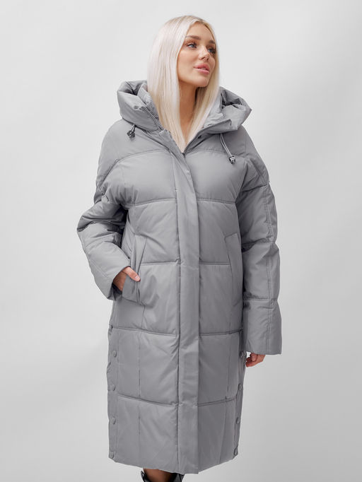 Пальто летучая мышь женское с капюшоном зимнее серого цвета 9619Sr - Mtforce фото 8