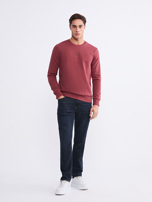 Bisiklet Yaka Bask?l? Erkek Sweatshirt