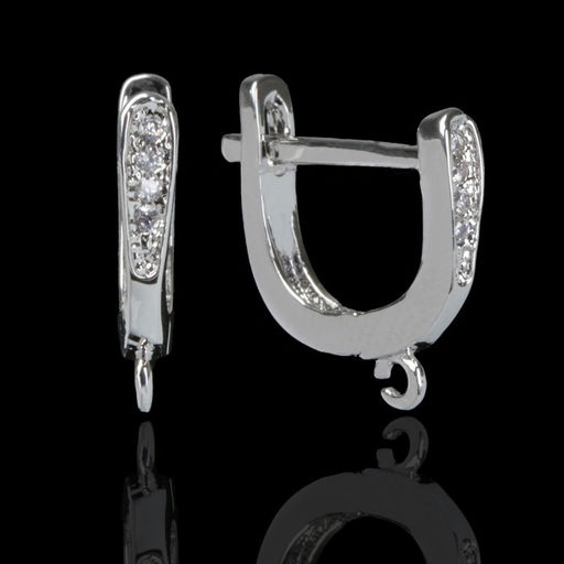 Швензы с цирконом Овал, цвет белый в серебре - Queen fair фото 2