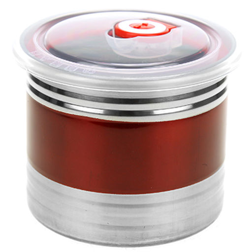 Банка для сыпучих продуктов из нержавеющей стали 1,1л, д12,5см, h10,5см, крышка пластмассовая с пароотводом, цветной корпус, бордовый, в коробке (Китай)