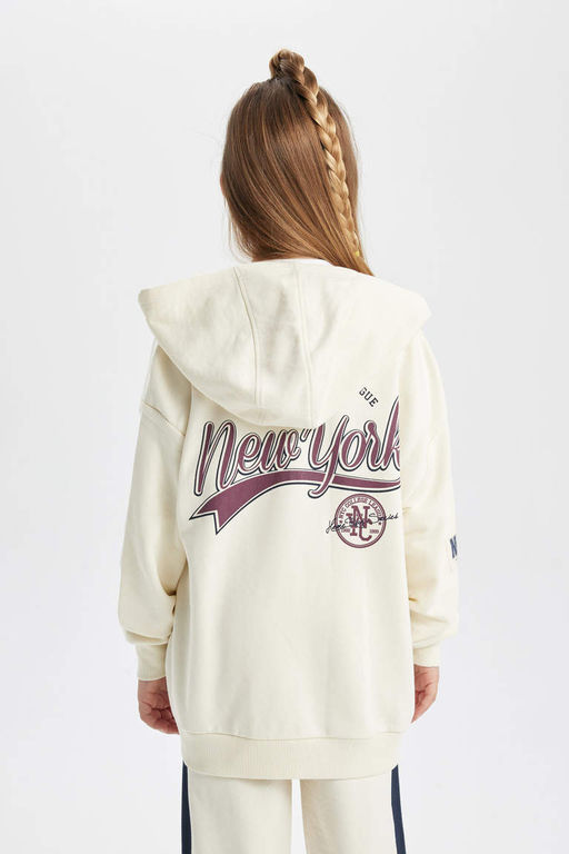 Толстый, мягкий кардиган для девочек с капюшоном на спине и принтом внутри - Defacto фото 8